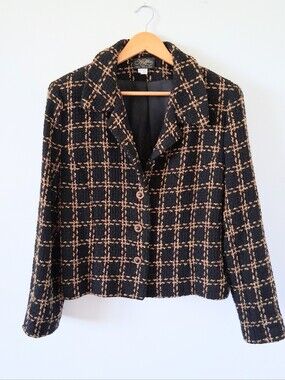 Yvonne La Fleur Silk Tweed Blazer Black and Gold Large New Orleans Classic